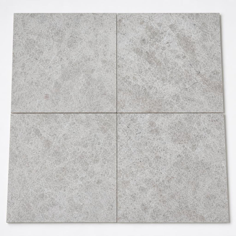 Tundra Grey 18x18 Honed Veined Marble Tile close-up