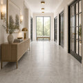 Tundra Grey 18x18 Honed Veined Marble Tile — Hallway floor