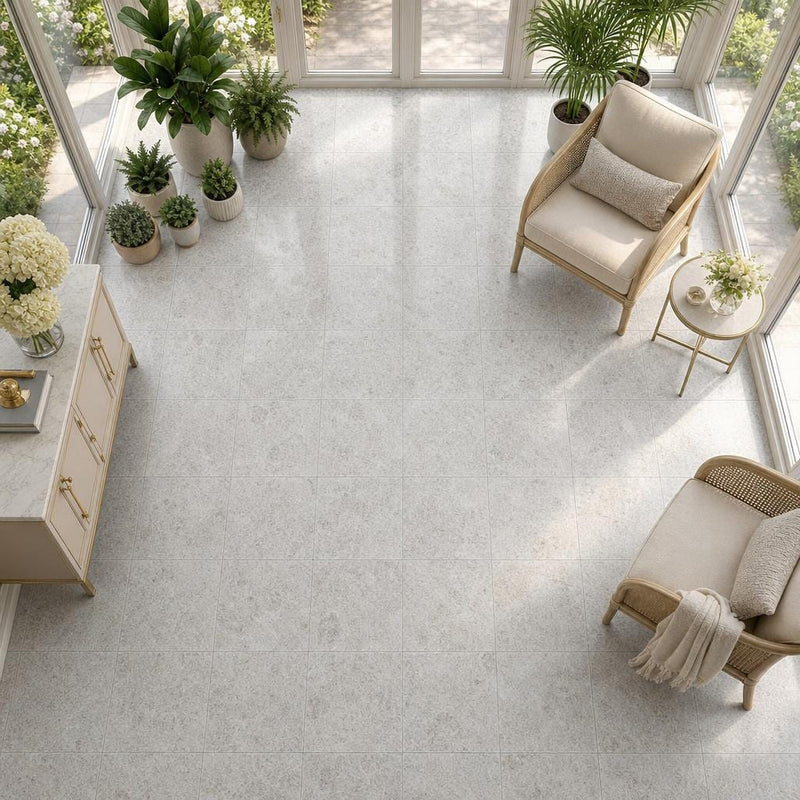 Tundra Grey 18x18 Polished Veined Marble Tile — Sunroom floor