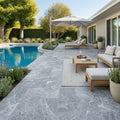 Tundra Marble Leather (Sandblasted & Brushed) 12 x 24 x 1.25 Paver 12x24 — Backyard pool deck
