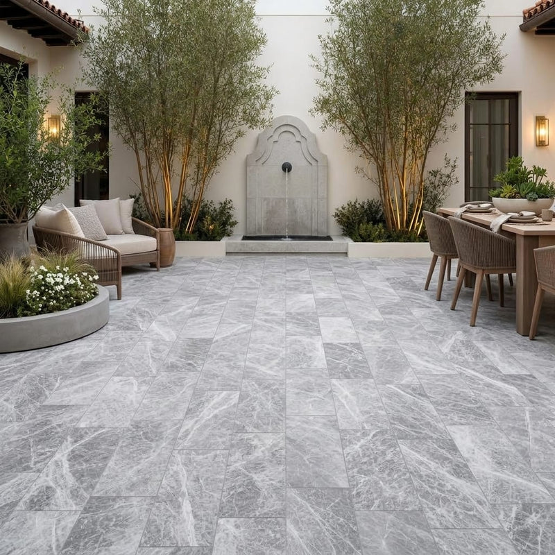 Tundra Marble Leather (Sandblasted & Brushed) 12 x 24 x 1.25 Paver 12x24 — Courtyard paving