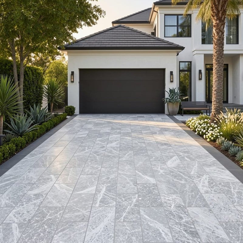 Tundra Marble Leather (Sandblasted & Brushed) 16 x 24 x 1.25 Paver 16x24 — Front Yard driveway