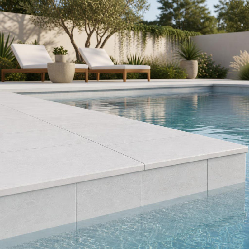 Tundra Marble Leather (Sandblasted & Brushed) 16 x 24 x 2 Bullnose Coping 16x24 pool coping — Swimming Pool remodel pool edge
