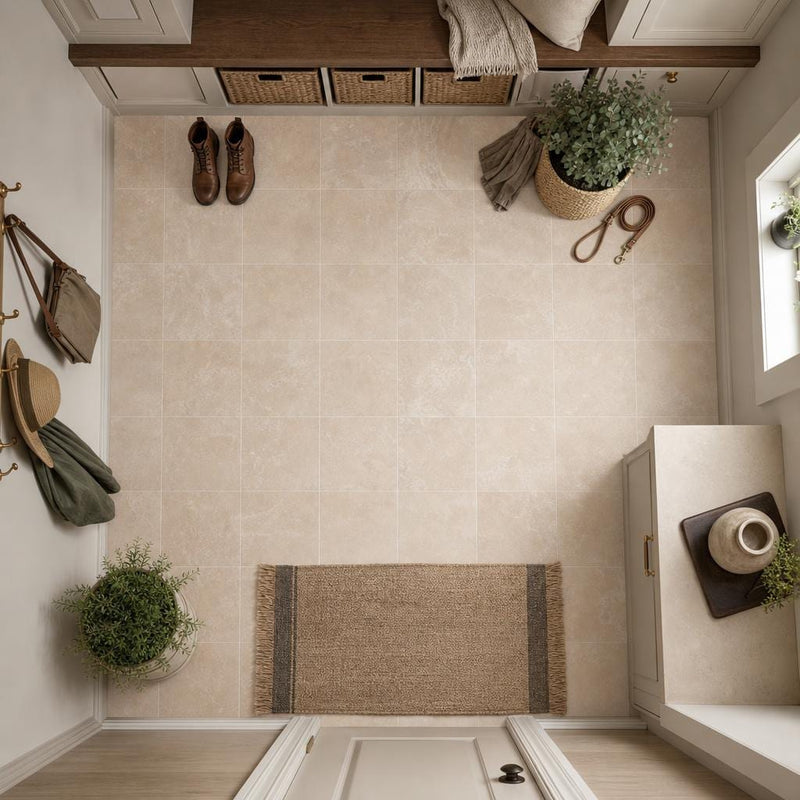 Tuscany Beige 12x12 Honed-Filled Travertine Tile — Mudroom floor