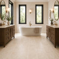 Tuscany Beige 12x24 Honed-Filled Travertine Tile — Bathroom floor