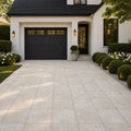 Tuscany Beige 16x16 Tumbled 3CM Travertine Paver — Front Yard driveway