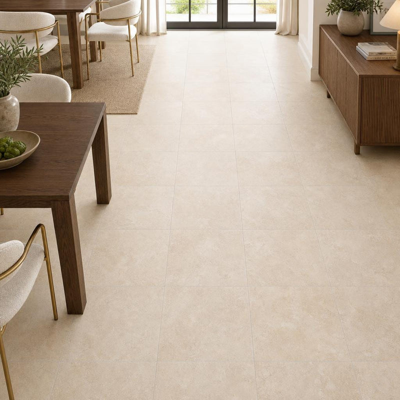 Tuscany Beige 18x18 Honed-Filled Travertine Tile — Dining Room floor