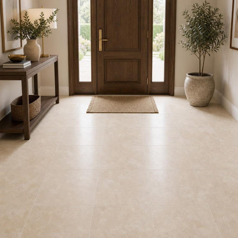 Tuscany Beige 18x18 Honed-Filled Travertine Tile — Foyer floor