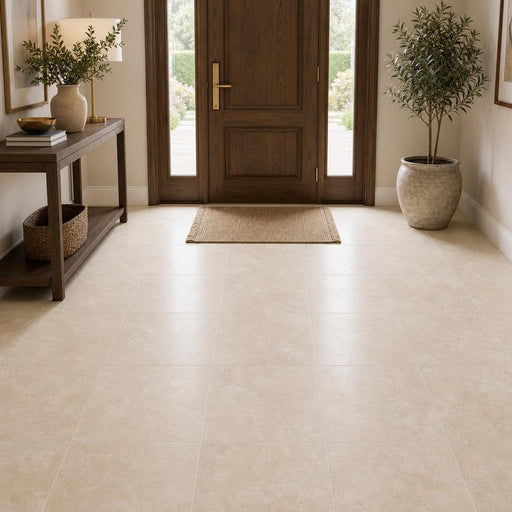 Tuscany Beige 18x18 Honed-Filled Travertine Tile — Foyer floor
