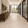 Tuscany Beige 18x18 Honed-Filled Travertine Tile — Hallway floor