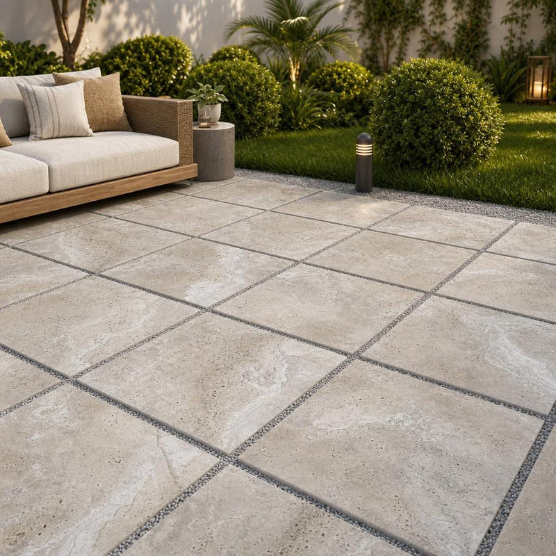 Tuscany Beige 24x24 Tumbled Travertine Paver — Backyard patio