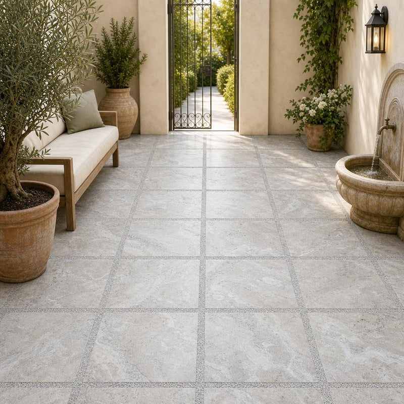 Tuscany Beige 24x24 Tumbled Travertine Paver — Courtyard paving