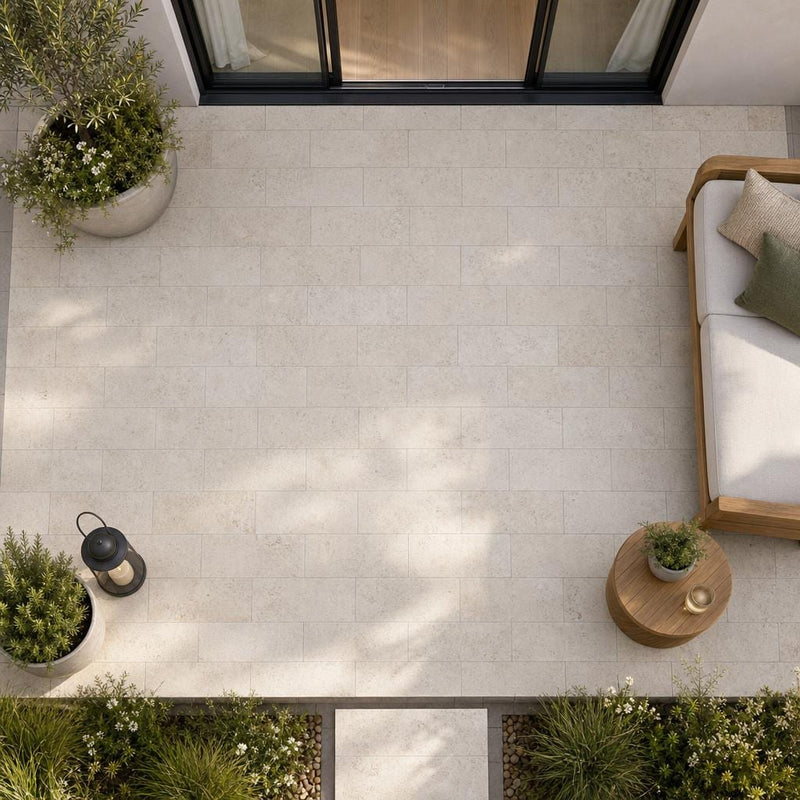Tuscany Beige 8x16 Tumbled Travertine Paver — Backyard patio