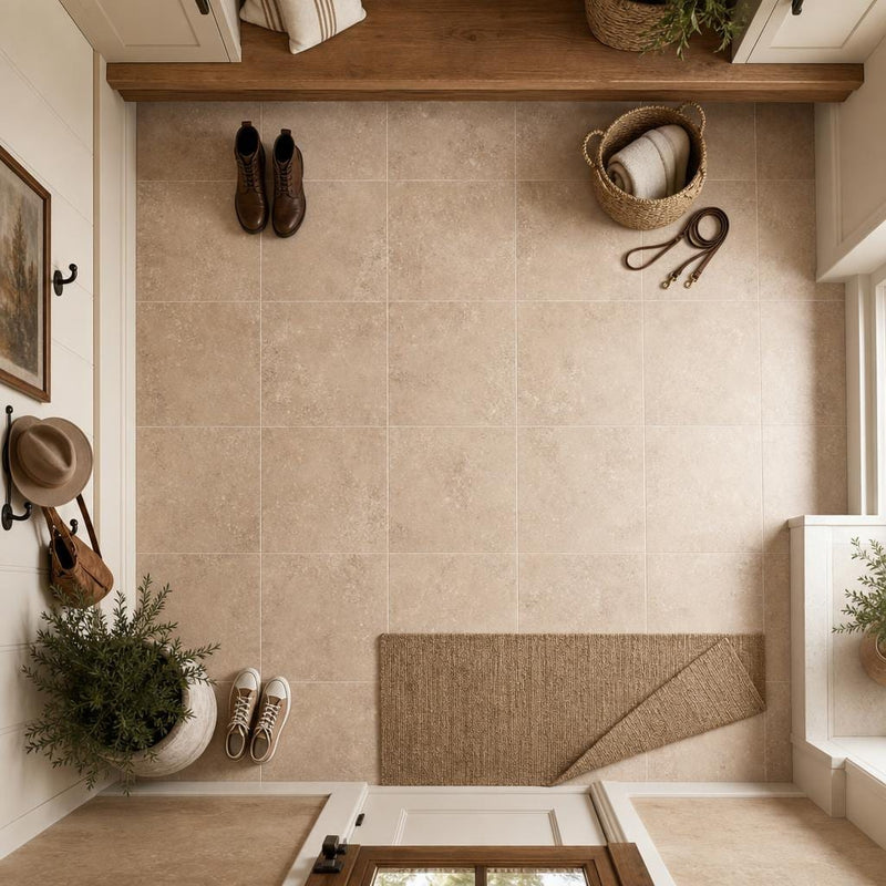 Tuscany Classic 12x12 HF Travertine Tile — Mudroom floor
