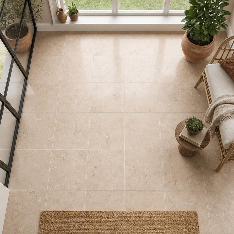 Tuscany Classic 12x12 HF Travertine Tile — Sunroom floor