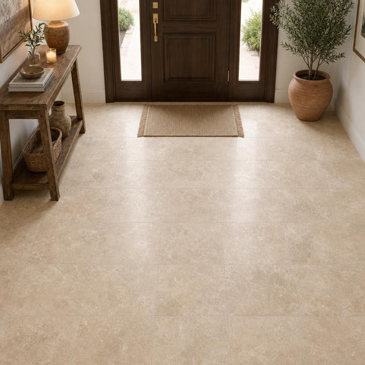Tuscany Ivory 18x18 HF Travertine Tile — Foyer floor