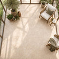Tuscany Ivory 18x18 HF Travertine Tile — Sunroom floor