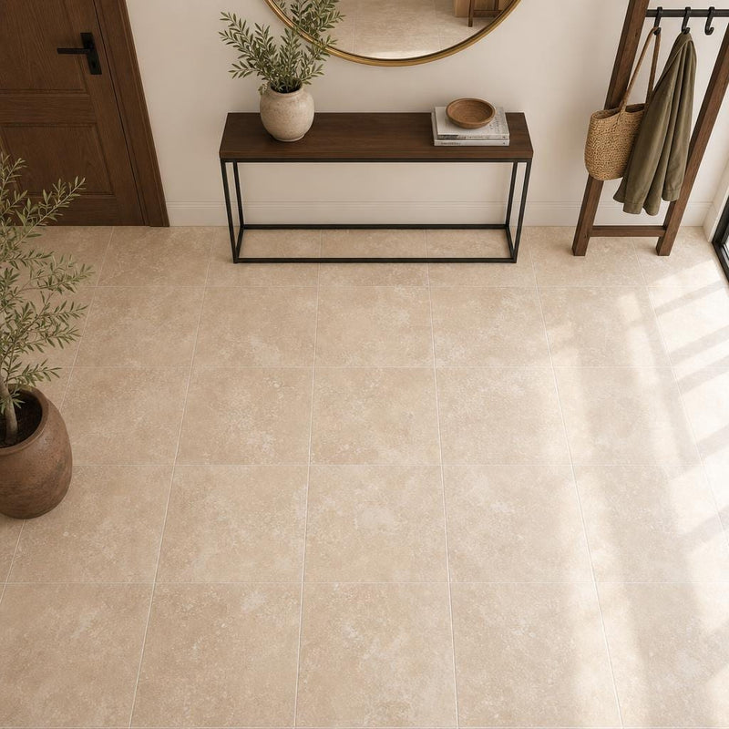 Tuscany Ivory 24x24 HF Travertine Tile — Foyer floor