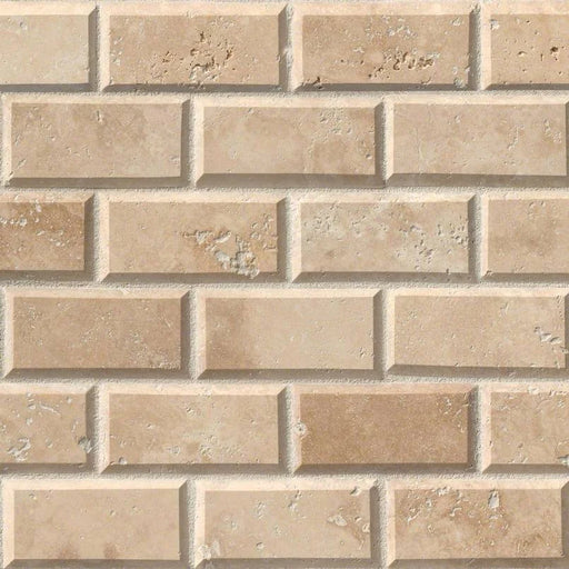 Tuscany Ivory 2x4 Honed Beveled Travertine Subway Mosaic Tile