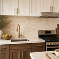 Tuscany Ivory 2x4 Honed Beveled Travertine Subway Mosaic Tile — Kitchen backsplash