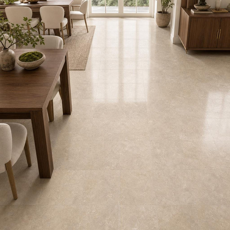 Tuscany Platinum 18x18 Honed Travertine Tile — Dining Room floor