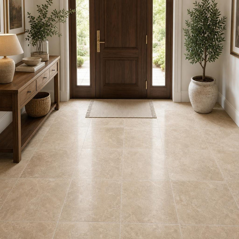 Tuscany Platinum 18x18 Honed Travertine Tile — Foyer floor