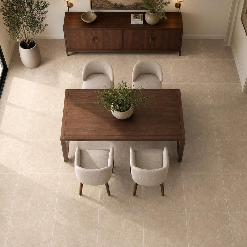 Tuscany Platinum 24x24 Honed Travertine Tile — Dining Room floor