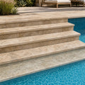 Tuscany Porcini 12x24 HUF 3CM Travertine Pool Coping — Swimming Pool pool step edge
