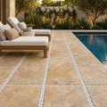 Tuscany Scabas 16x16 Tumbled Travertine Paver — Backyard pool deck