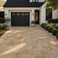 Tuscany Scabas 16x16 Tumbled Travertine Paver — Front Yard driveway