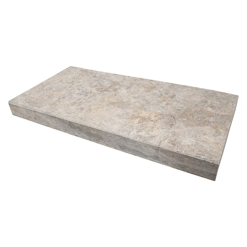 Tuscany Silver 12x24 HUFB 5CM Eased Edge Travertine Pool Coping