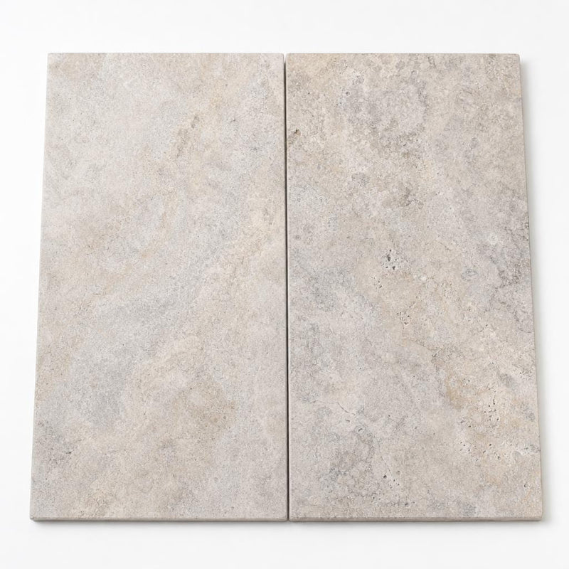 Tuscany Silver 12x24 HUFB 5CM Eased Edge Travertine Pool Coping close-up