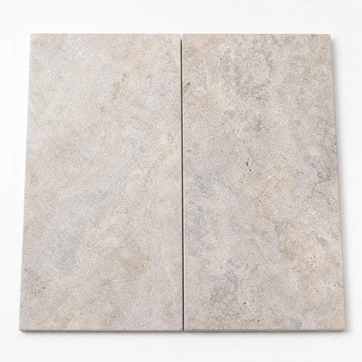Tuscany Silver 12x24 HUFB 5CM Eased Edge Travertine Pool Coping close-up