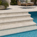 Tuscany Silver 12x24 HUFB 5CM Eased Edge Travertine Pool Coping — Swimming Pool pool step edge