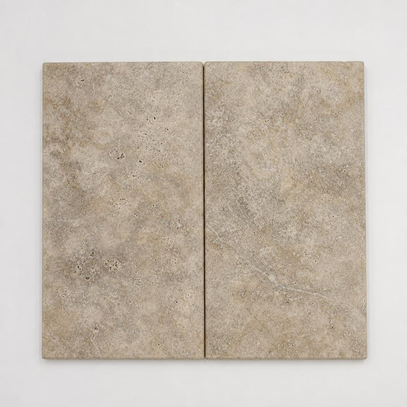 Tuscany Silver 12x24 Tumbled 3CM Travertine Pool Coping close-up
