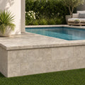 Tuscany Silver 12x24 Tumbled 3CM Travertine Pool Coping — Swimming Pool raised bond beam cap