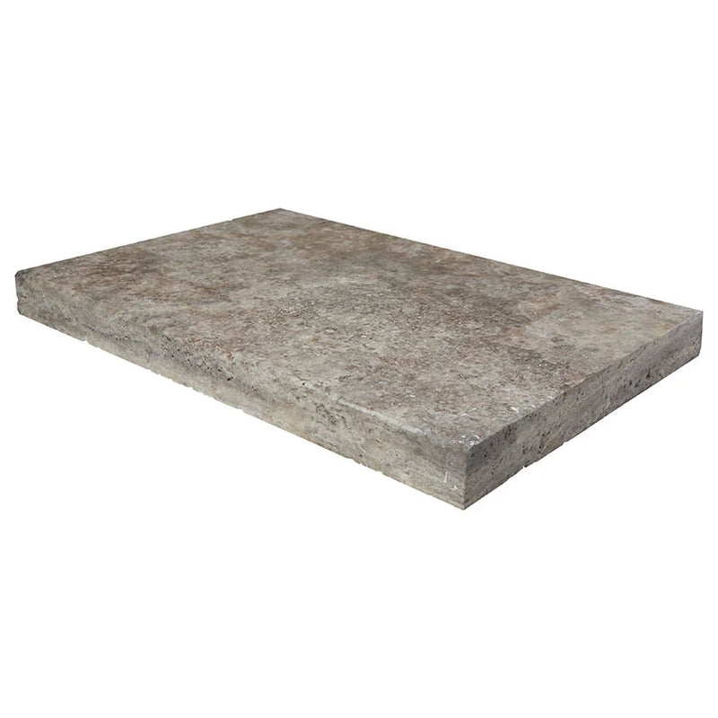 Tuscany Silver 16x24 Eased Edge HUFB 5CM Travertine Pool Coping