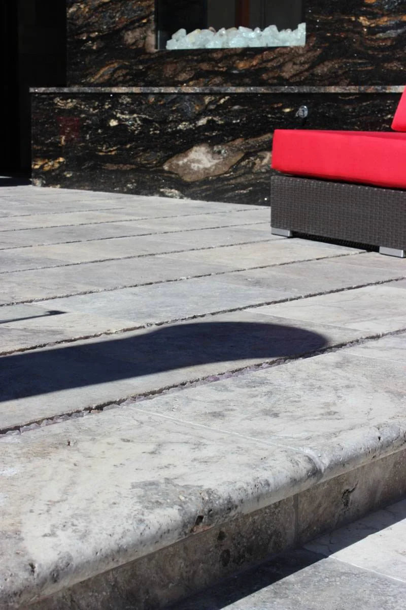 Tuscany Silver 12x24 HUFB 5CM Eased Edge Travertine Pool Coping