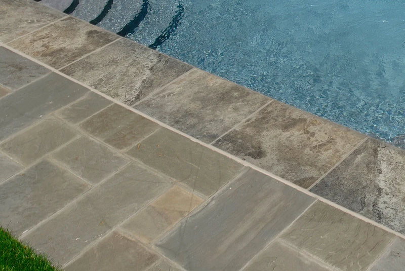 Tuscany Silver 16x24 Eased Edge HUFB 5CM Travertine Pool Coping
