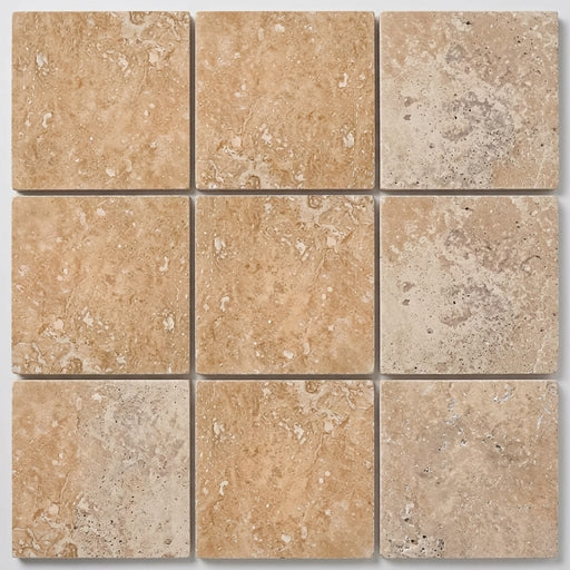 Tuscany Walnut 12x12 HF Travertine Tile close-up
