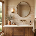 Tuscany Walnut 12x24 HF Travertine Tile — Bathroom vanity wall