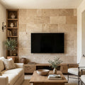 Tuscany Walnut 12x24 HF Travertine Tile — Living Room feature wall
