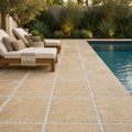 Tuscany Walnut 16x16 Tumbled Travertine Paver — Backyard pool deck