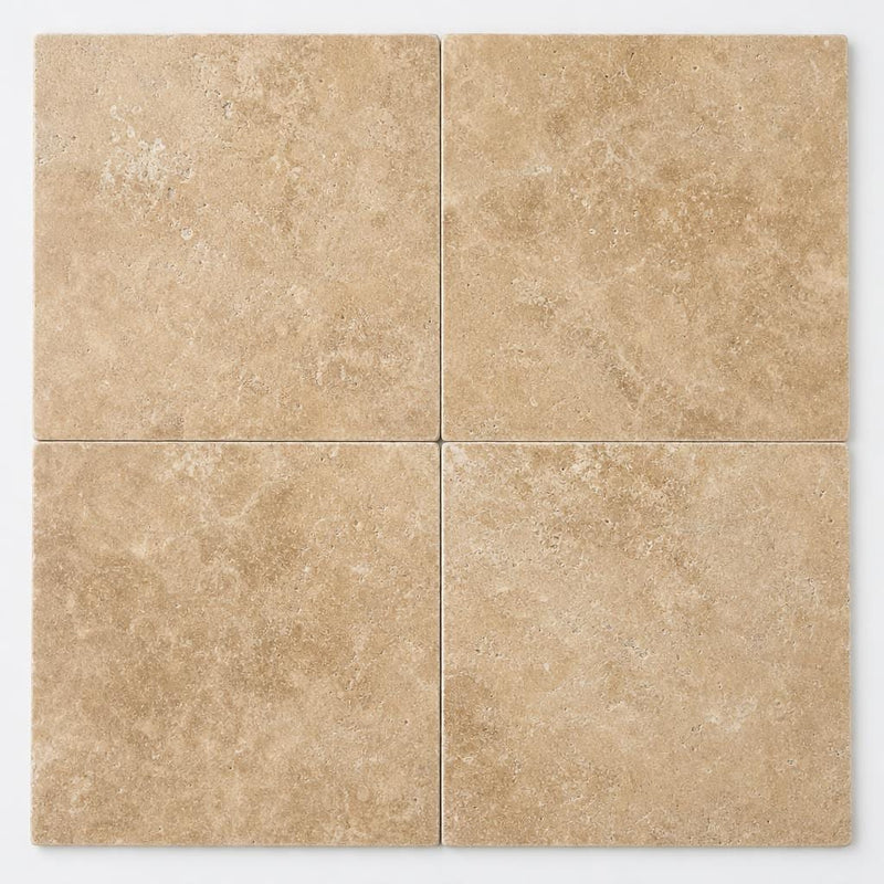 Tuscany Walnut 16x16 Tumbled Travertine Paver close-up