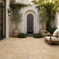 Tuscany Walnut 16x16 Tumbled Travertine Paver — Courtyard paving