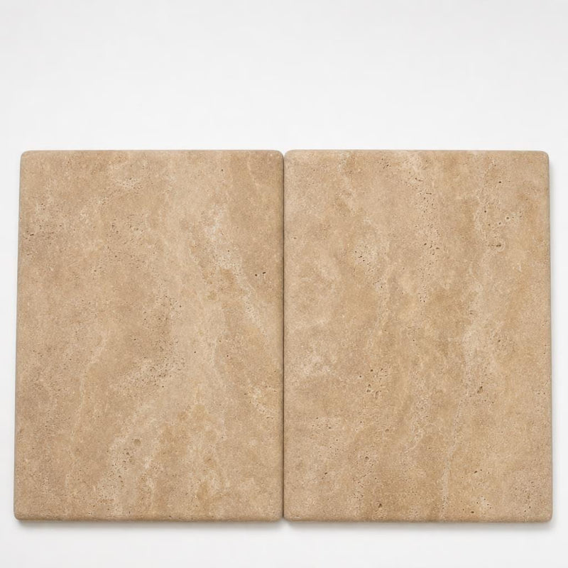 Tuscany Walnut 16x24 HUFB 5CM Eased Edge Travertine Pool Coping close-up