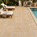 Tuscany Walnut 24x24 Tumbled Travertine Paver — Backyard pool deck