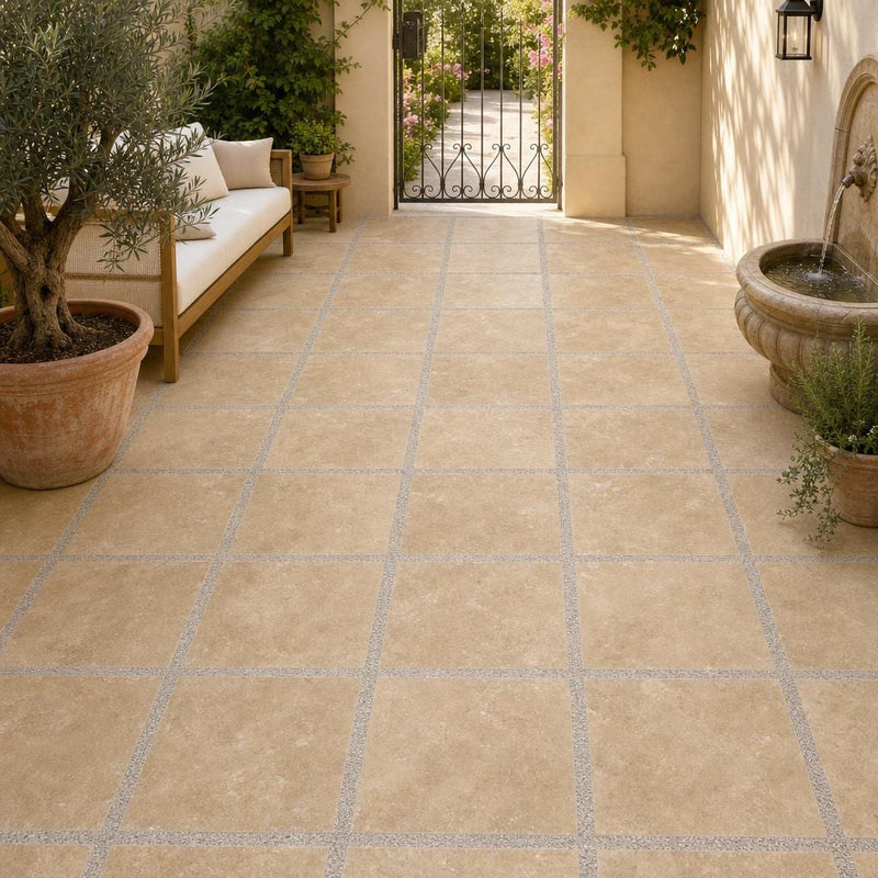 Tuscany Walnut 24x24 Tumbled Travertine Paver — Courtyard paving