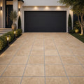 Tuscany Walnut 24x24 Tumbled Travertine Paver — Front Yard driveway