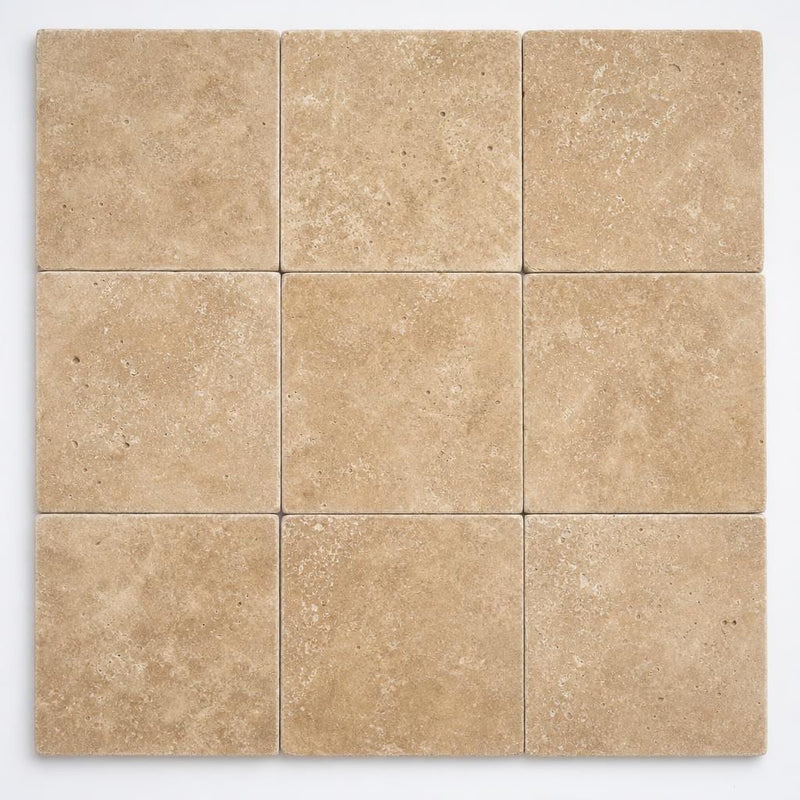 Tuscany Walnut 8x8 Tumbled Travertine Paver close-up